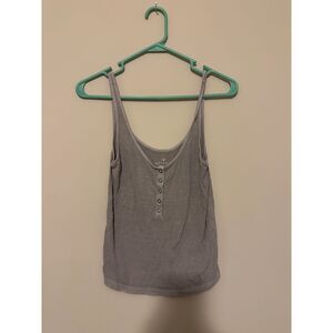 American Eagle Soft & Sexy Ribbed Henley Tank Top - Grey